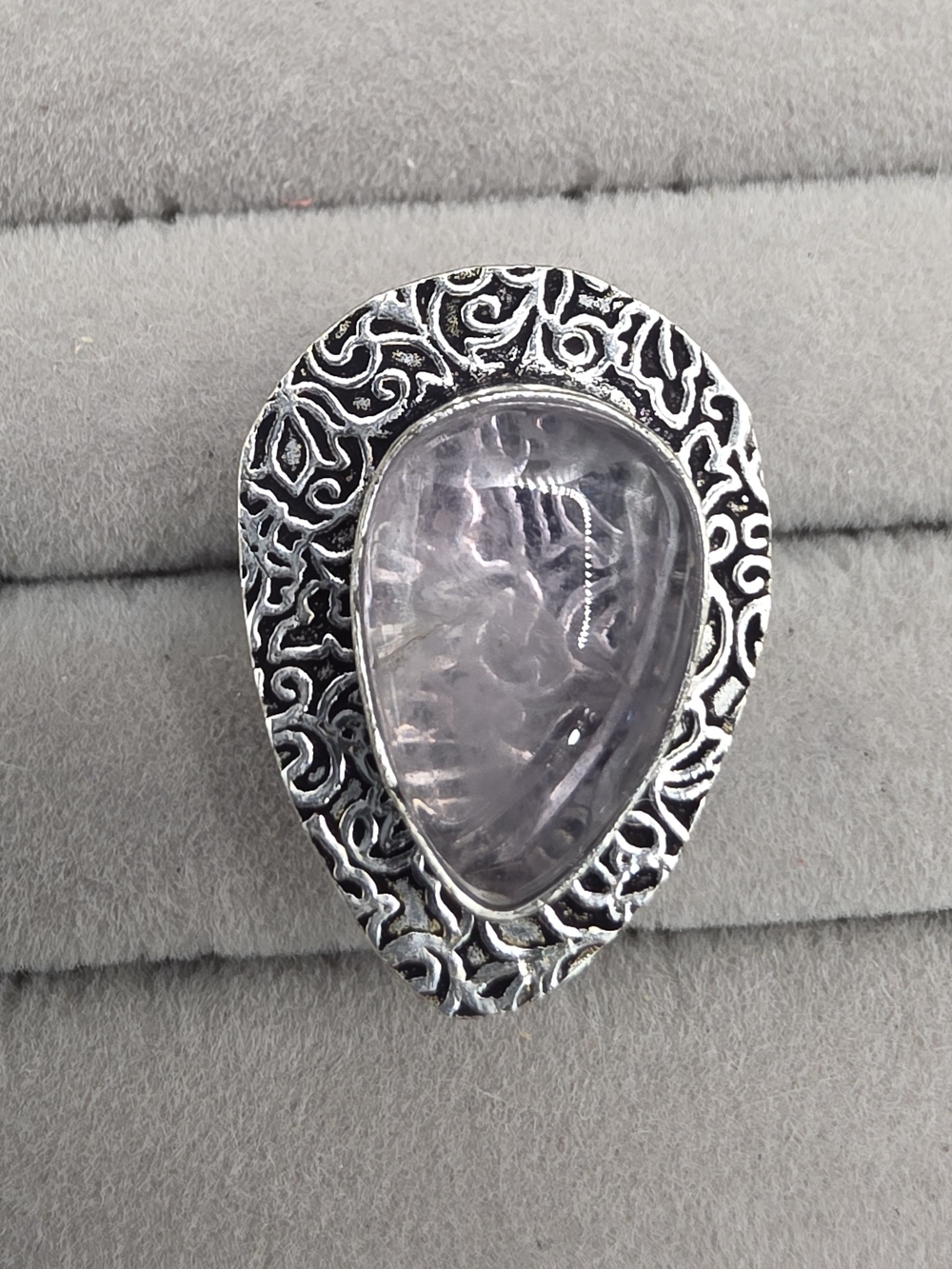 Silver Plated Teardrop Ring Size 6 with Amethyst Stone